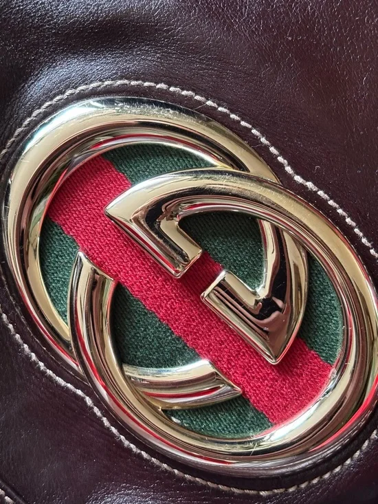 Gucci Brown Leather Medium Britt Shoulder Hobo Bag with Red & Green Web - Picture 10 of 10